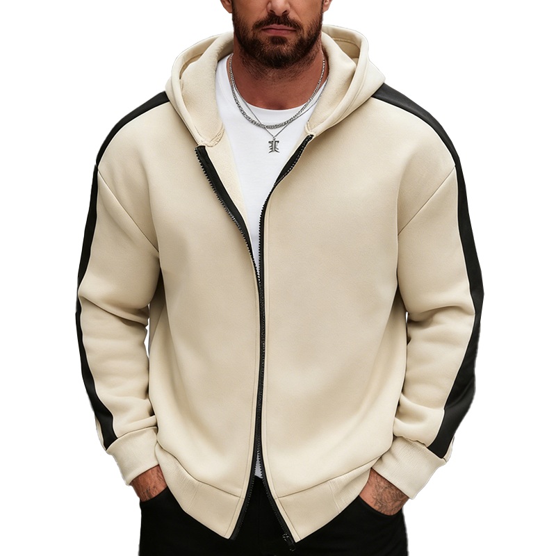 Men’s Winter Retro Color-blocked Cotton Blend Hooded Cardigan MTA3056J0P Off-white
