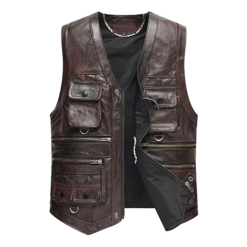 MEN’S PERMITIVE COWHIDE RETRO COUNTRY STYLE VEST Dark Brown