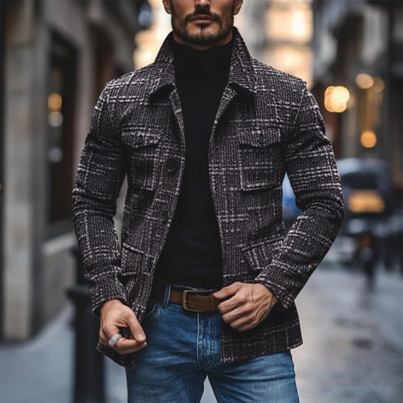 Men’s Winter Retro Slub Chenille Collar Warm Jacket MTA0382K2P Grey