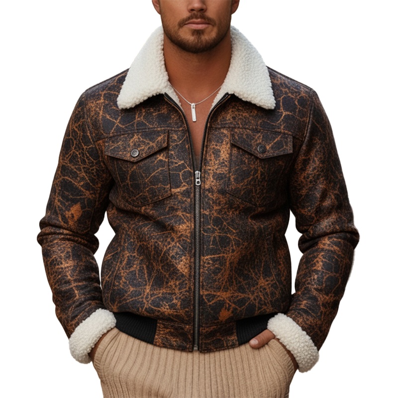 Men’s Winter Retro Textured Faux Suede Fleece Mileage Zip-Up Jacket MTA0362K4P Brown