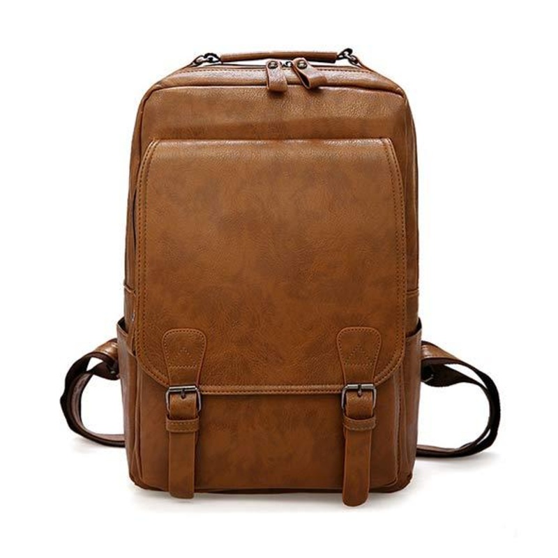 VINTAGE BUSINESS ZIP FLAP LEATHER BACKPACK Brown