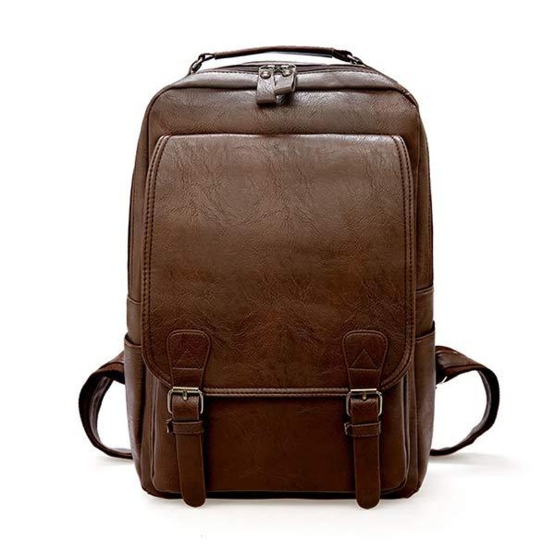 VINTAGE BUSINESS ZIP FLAP LEATHER BACKPACK Brown
