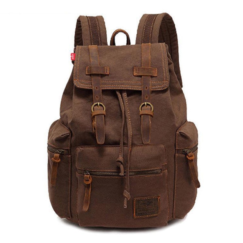 VINTAGE CANVAS MULTI-POCKET FLAP BACKPACK Coffee