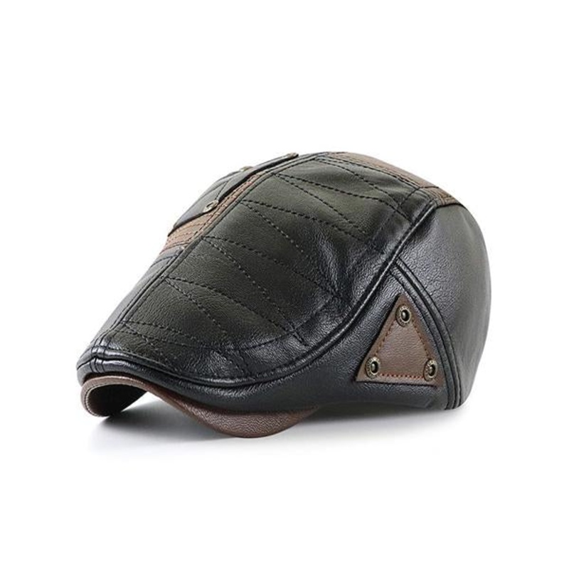 MEN’S PATCHWORK LEATHER HAT Black