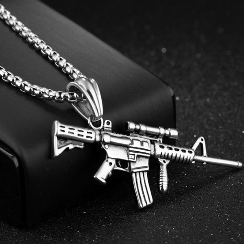 SUBMACHINE GUN PENDANT NECKLACE 00268572M Silver