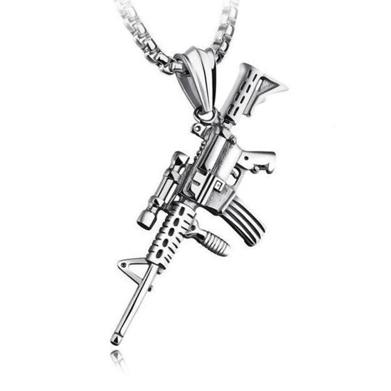 SUBMACHINE GUN PENDANT NECKLACE 00268572M Silver