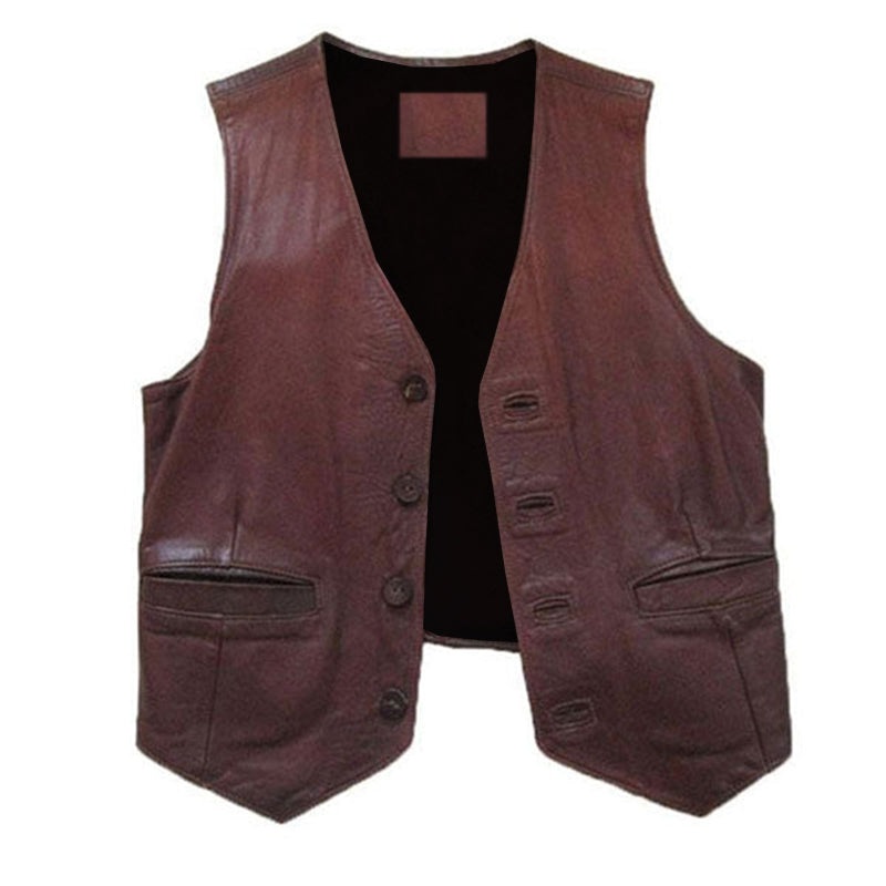 VINTAGE 1960S-70S HAND-CRAFTED LEATHERING HEIGHTS PROVINCETOWN MEN’S BROWN VEST Brown