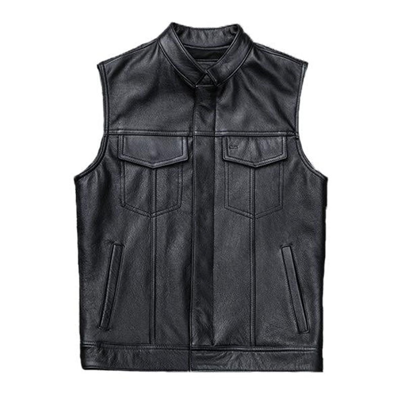 MEN’S FASHION COWBOY MOTORCYCLE LEATHER VEST Black