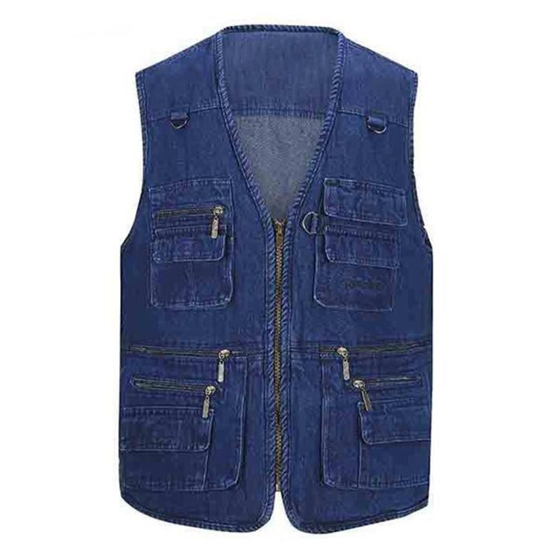 Men’s Outdoor Multi-pocket Denim Vest 86805402M Blue