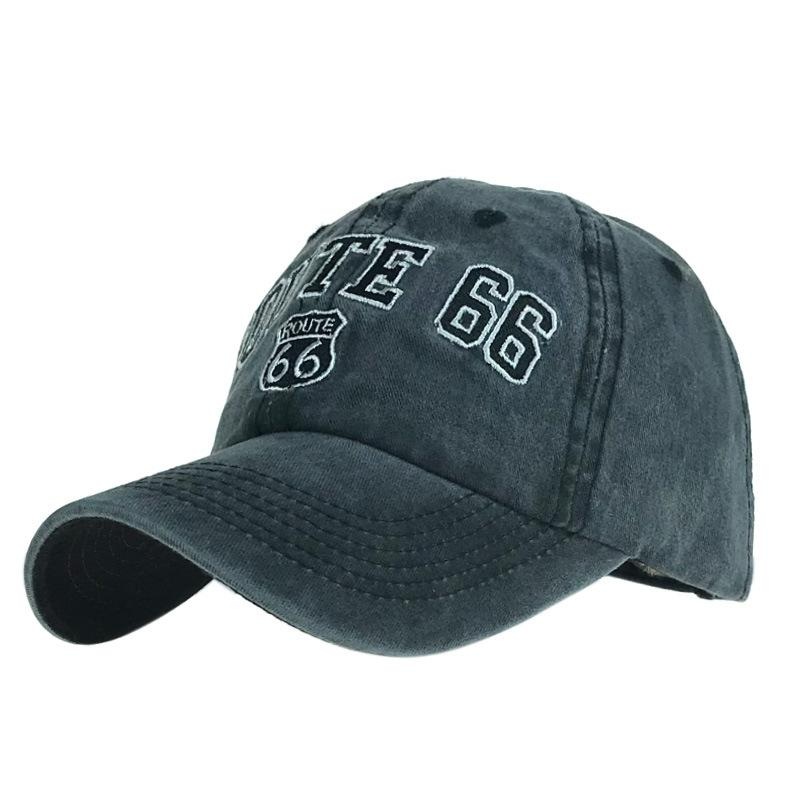 Cotton Distressed Washed Route 66 Embroidered Baseball Cap 96546640M Black