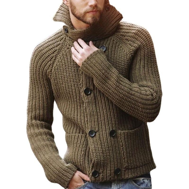Men’s Double Breasted Long Sleeve Turtleneck Knit Jacket 90953320X Khaki