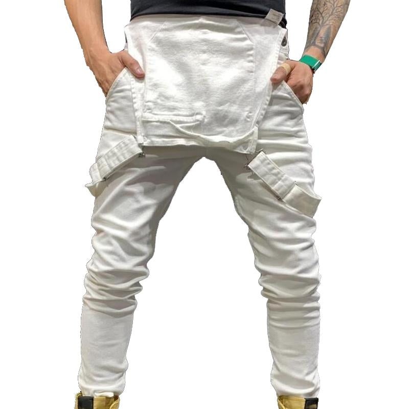 Men’s Solid Color Denim Overalls 01703561X Black