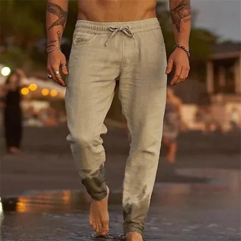 24-hour shipping outMen’s Casual Solid Color Cotton Blend Drawstring Elastic Waist Loose Beach Pants 31939183M Khaki