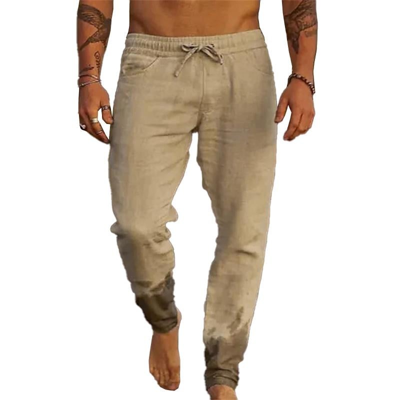 24-hour shipping outMen’s Casual Solid Color Cotton Blend Drawstring Elastic Waist Loose Beach Pants 31939183M Khaki