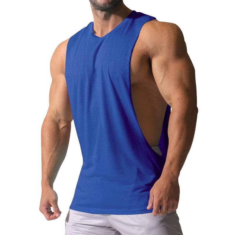 Men’s Loose Solid Large Side Slit Sports Fitness Tank Top 23142265Z Light Blue