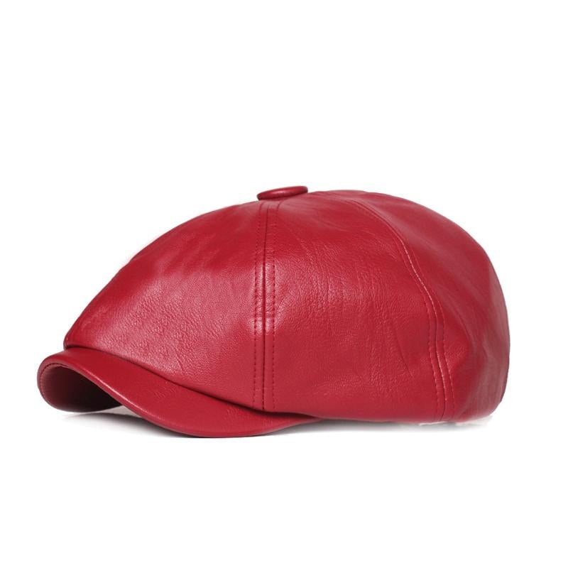 Men’s Retro Solid Color PU Beret 81139955X Red