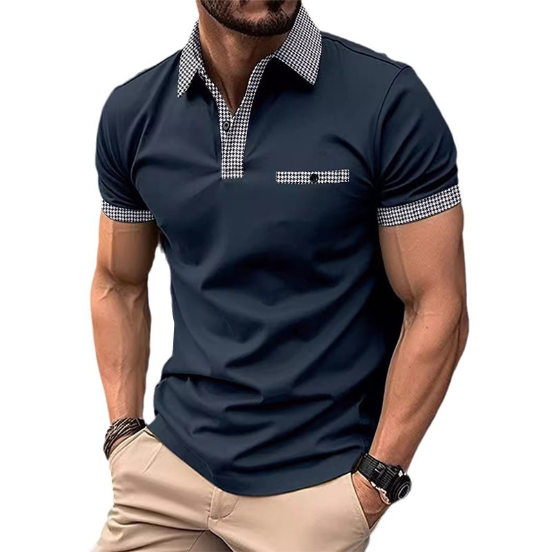 Men’s Button Down Colorblock Sports Short Sleeve Polo Shirt 86428180X Navy