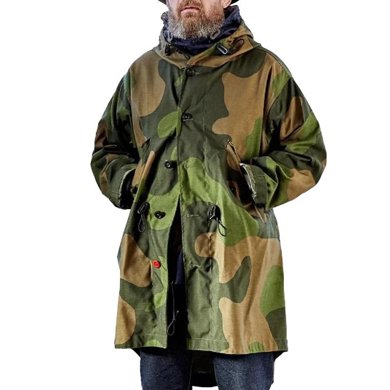 Men’s Camouflage Hooded Single Breasted Trench Coat 50959666Z Army Green