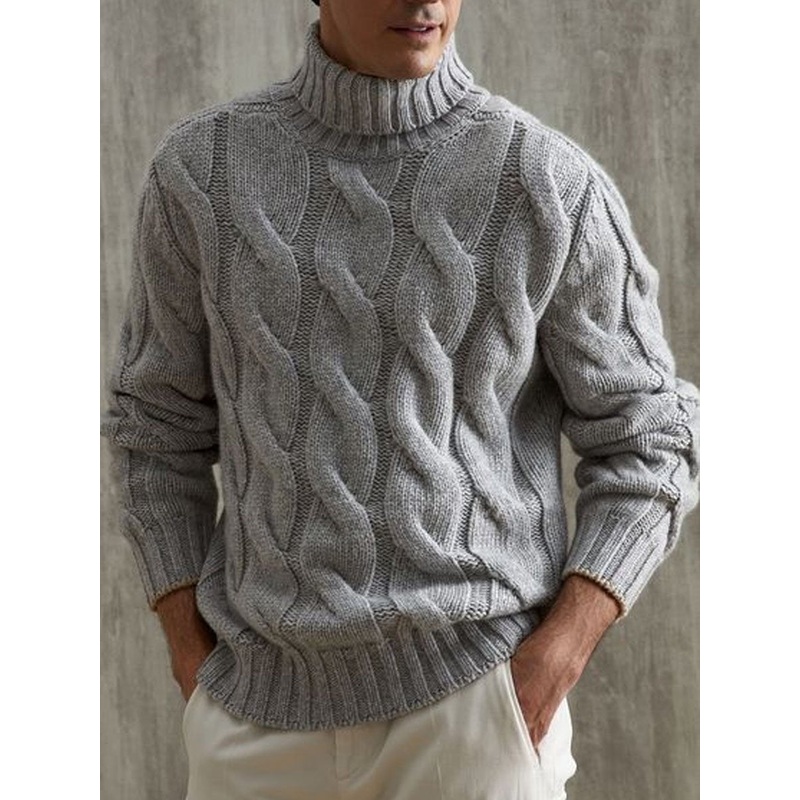 Gray Versatile Turtleneck Cable Knitted Pullover Sweater 87917986D Gray