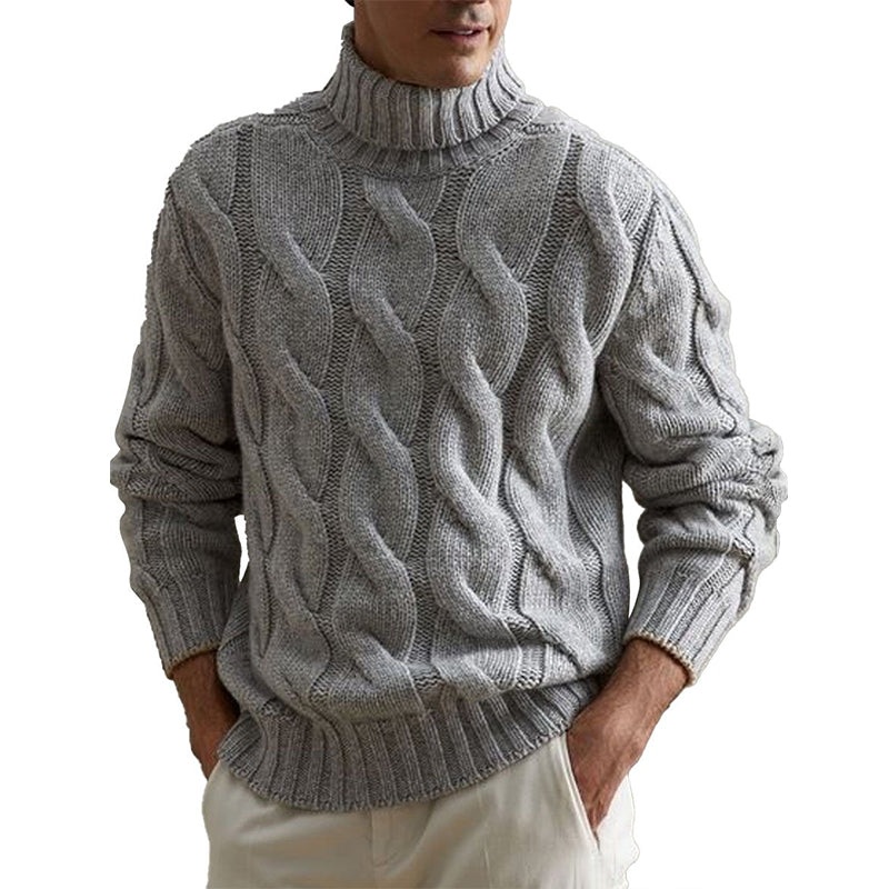 Gray Versatile Turtleneck Cable Knitted Pullover Sweater 87917986D Gray