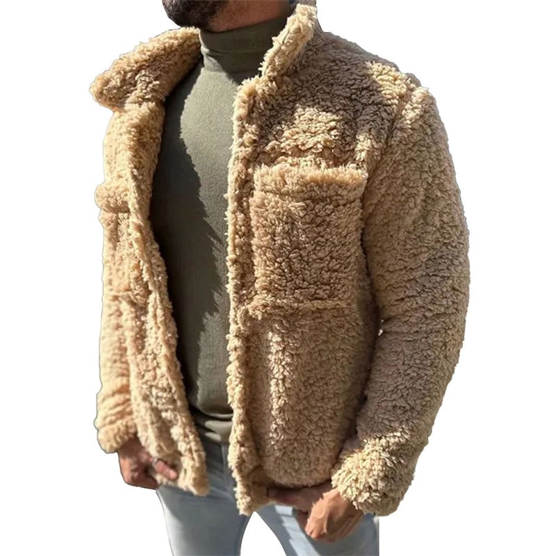 Sherpa Double-Pocket Single-Breasted Lapel Thermal Coat 12654009D Khaki