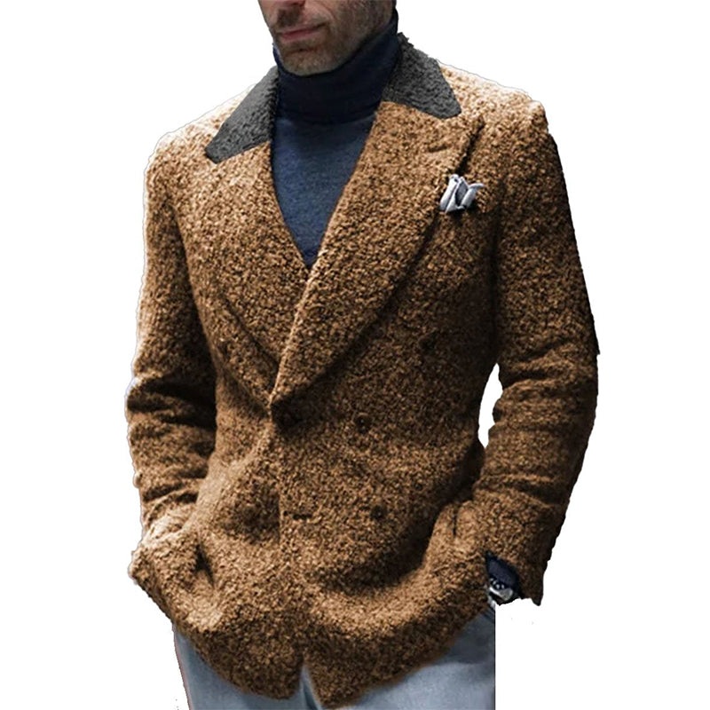 Vintage Sherpa Contrast Stitching Double Pocket Casual Retro Lapel Blazer 34593667D Brown