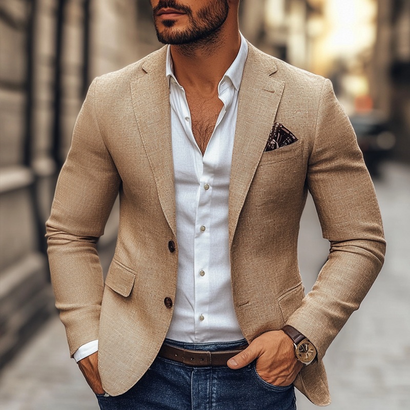 24-hour shipping outMen’s Fashion Notch Lapel Two Buttons Casual Blazer 47644865Z Apricot