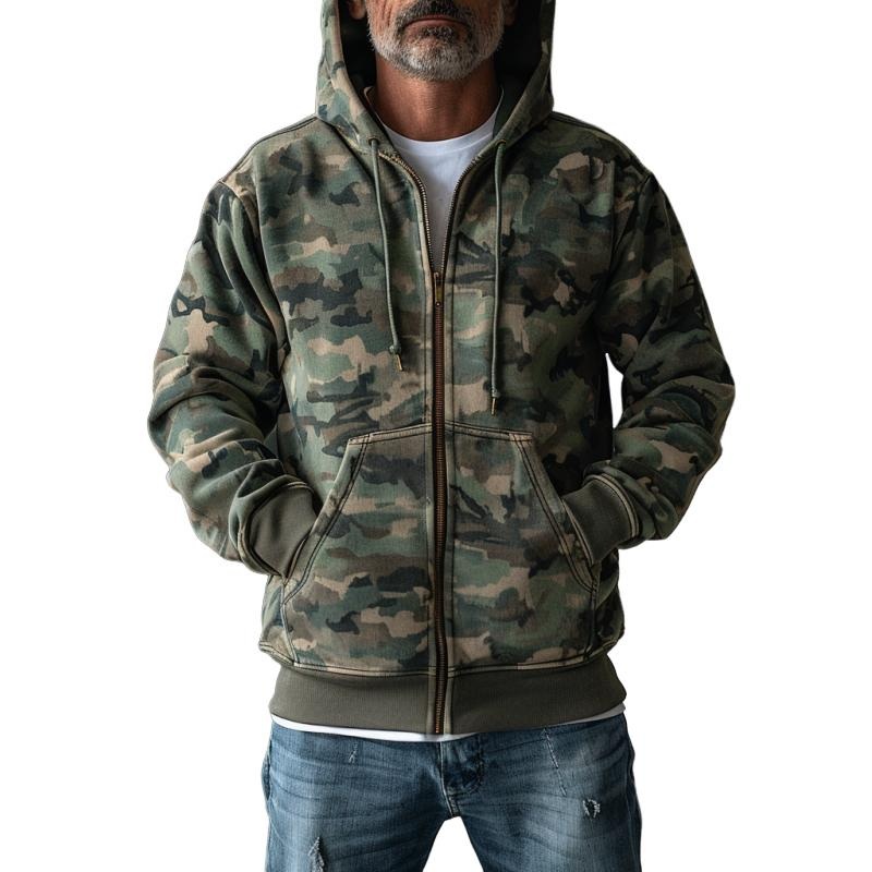 Men’s Camouflage Print Hooded Sweatshirt Jacket 73821512Y Army Green