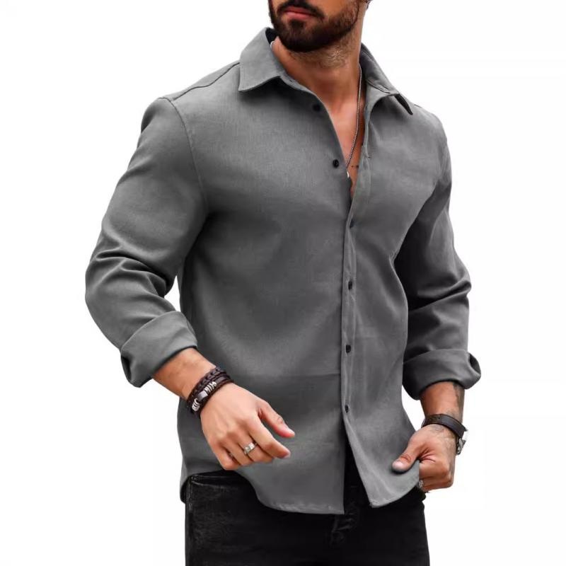 Men’s Casual Cotton Blend Lapel Slim Fit Long Sleeve Shirt 99859497M Gray