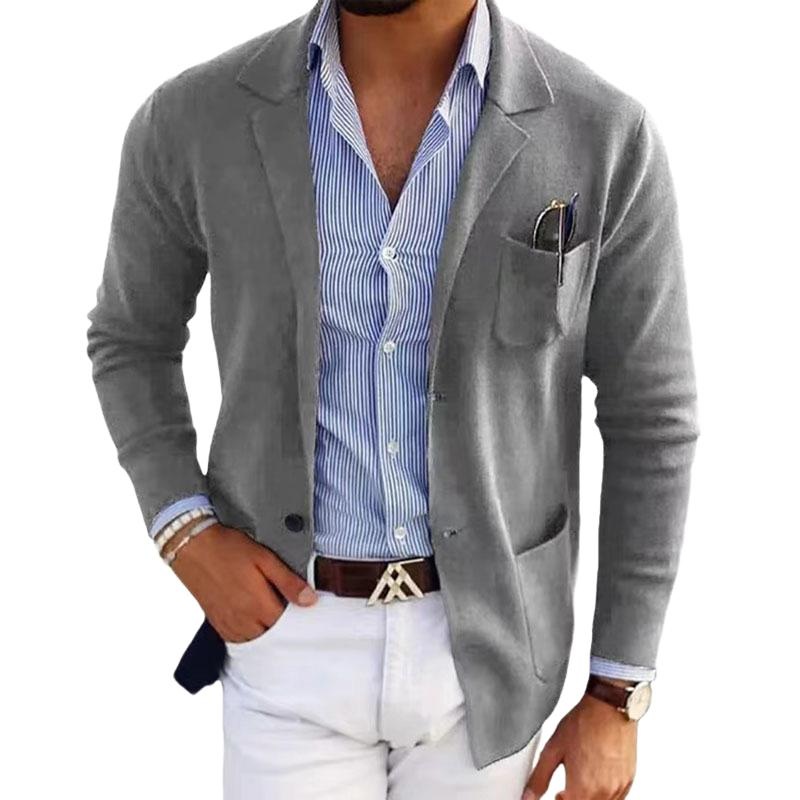 Men’s Casual Notch Lapel Single-breasted Slim-fit Knitted Blazer 24243077M Light Gray