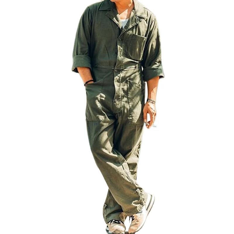 Men’s Solid Multi-Pocket Overalls 28406753Y Army Green