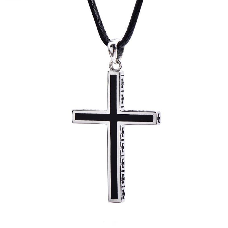 Retro Casual Simple Cross Necklace 29516465TO Silver