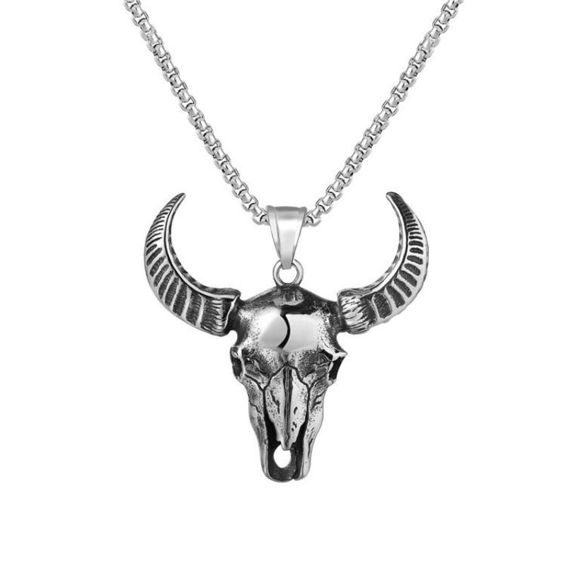 Vintage Western Bull Head Necklace 76052242TO Silver
