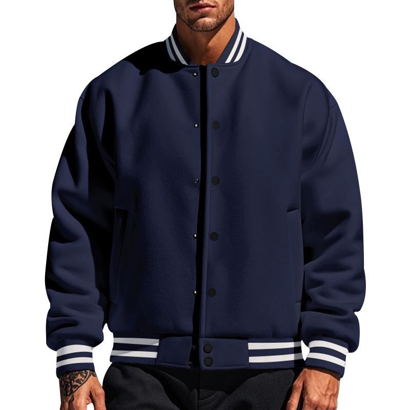 Men’s Casual Stand Collar Fleece Sports Baseball Jacket 44187442M Navy