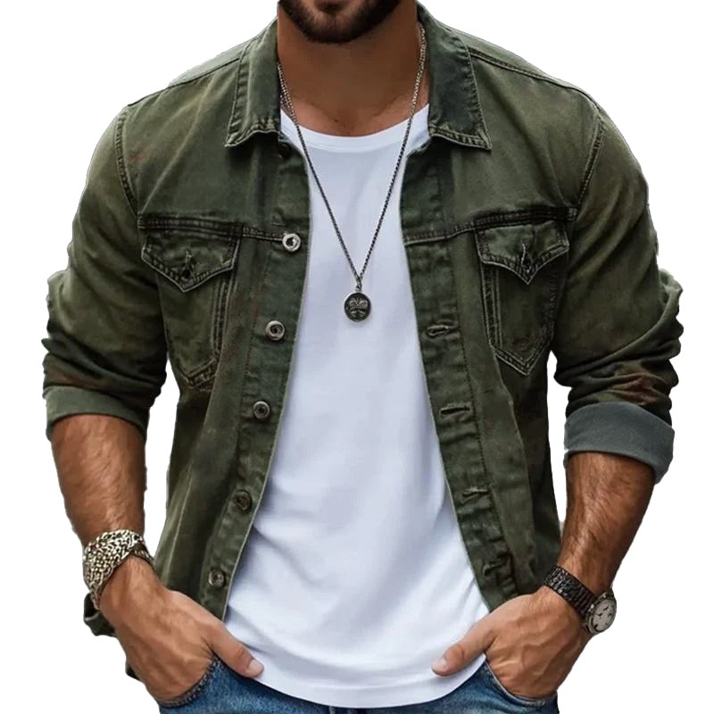 Men’s Vintage Washed Single Breasted Lapel Jacket 08869948X Army Green