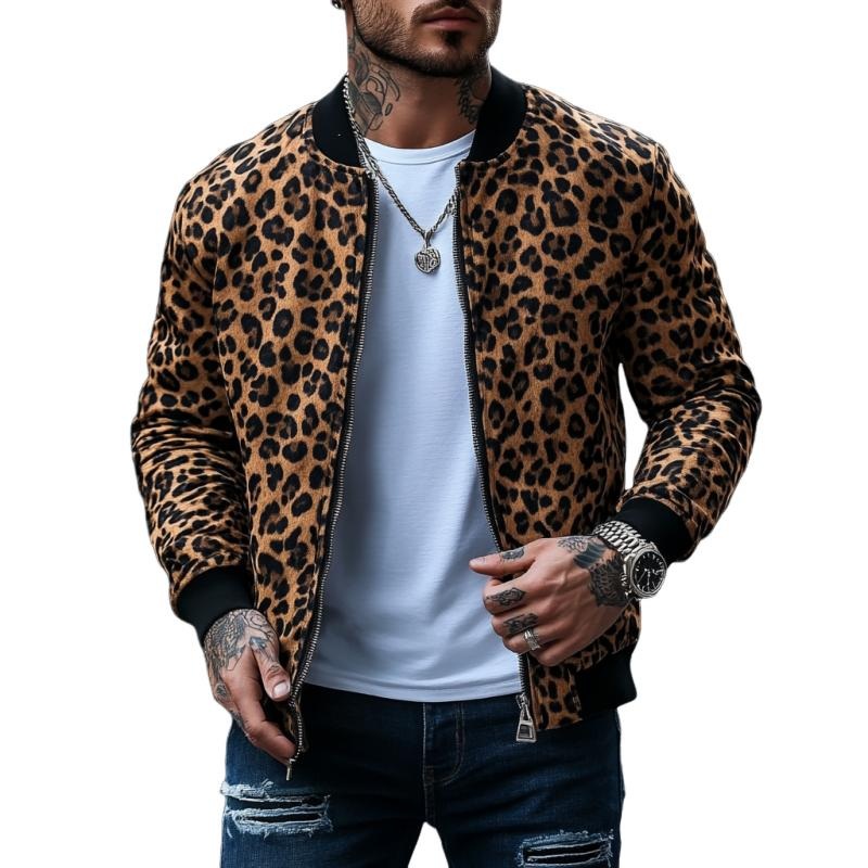 Men’s Basics Leopard Print Bomber Jacket 93635399Y Brown