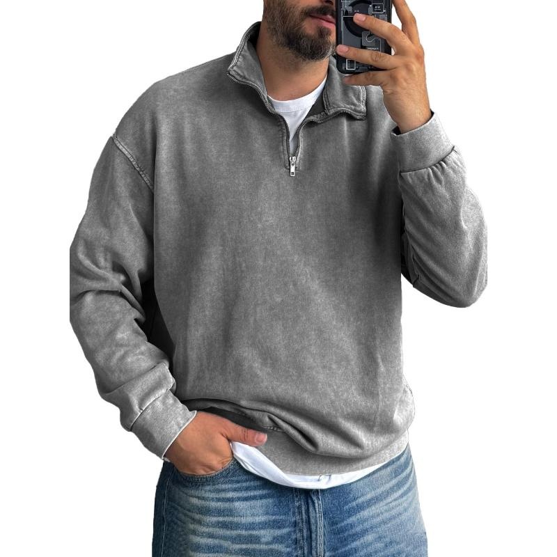 Men’s Solid Color Lapel Zipper Sweatshirt 52317136Y Gray