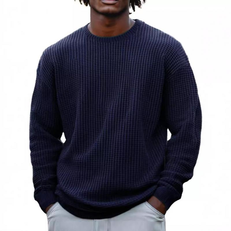Men’s Solid Color Waffle Round Neck Long Sleeve Sweatshirt 95420284Z Gray