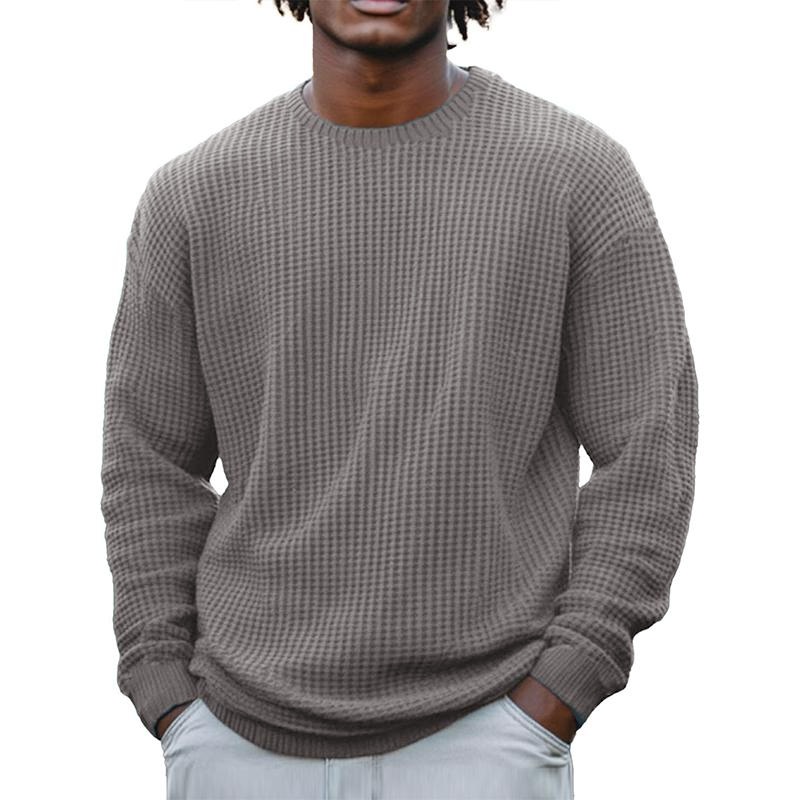 Men’s Solid Color Waffle Round Neck Long Sleeve Sweatshirt 95420284Z Gray