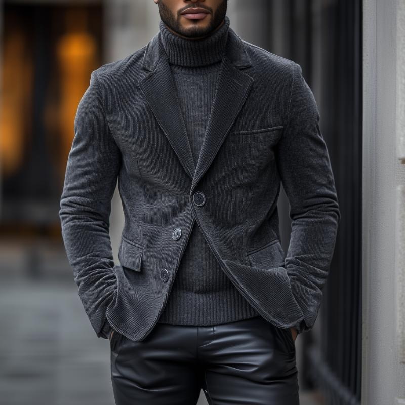 Men’s Vintage Corduroy Notch Lapel Single Breasted Slim Fit Blazer 92802378M Dark Gray