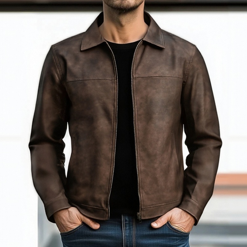 24-hour shipping outMen’s Classic Fashion Zipper PU Leather Jacket 98679789U Brown