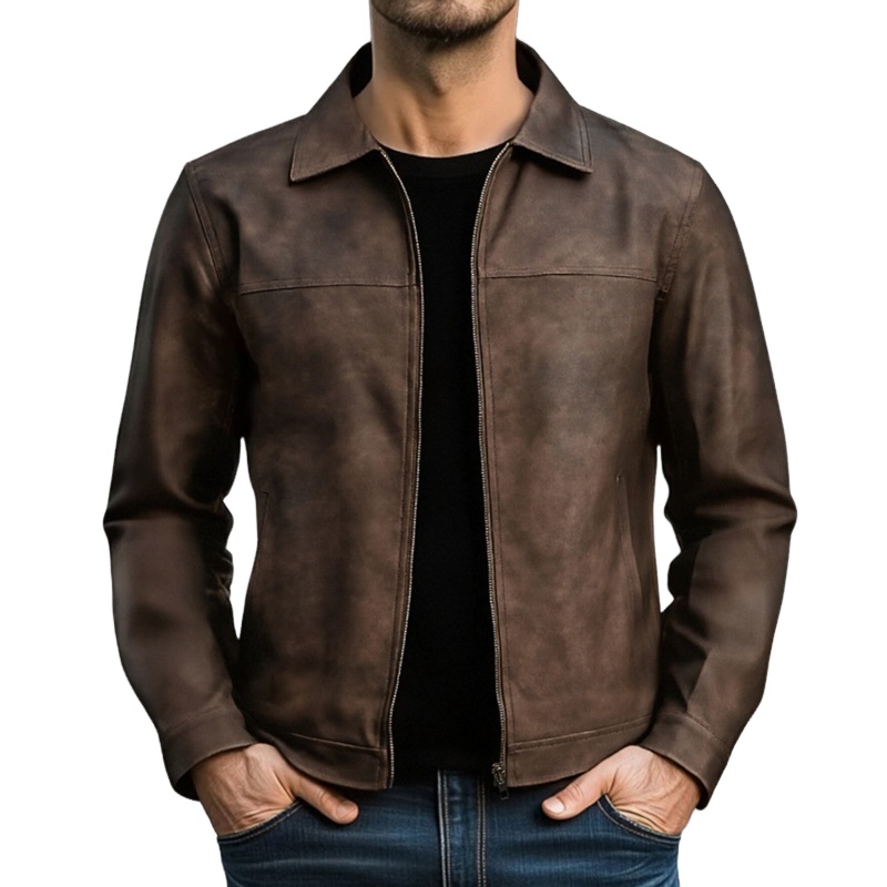 24-hour shipping outMen’s Classic Fashion Zipper PU Leather Jacket 98679789U Brown