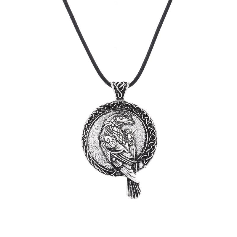Vintage Casual Ancient Celtic Raven Viking Necklace 34402022TO Silver