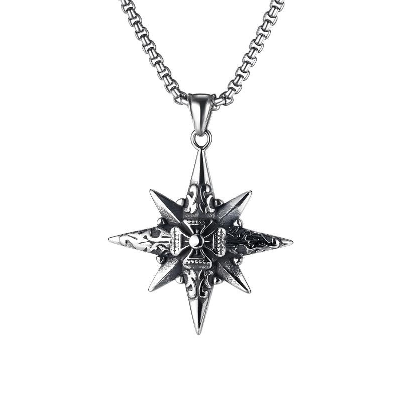 Vintage Casual Octagonal Star Cross Necklace 13169889TO Silver