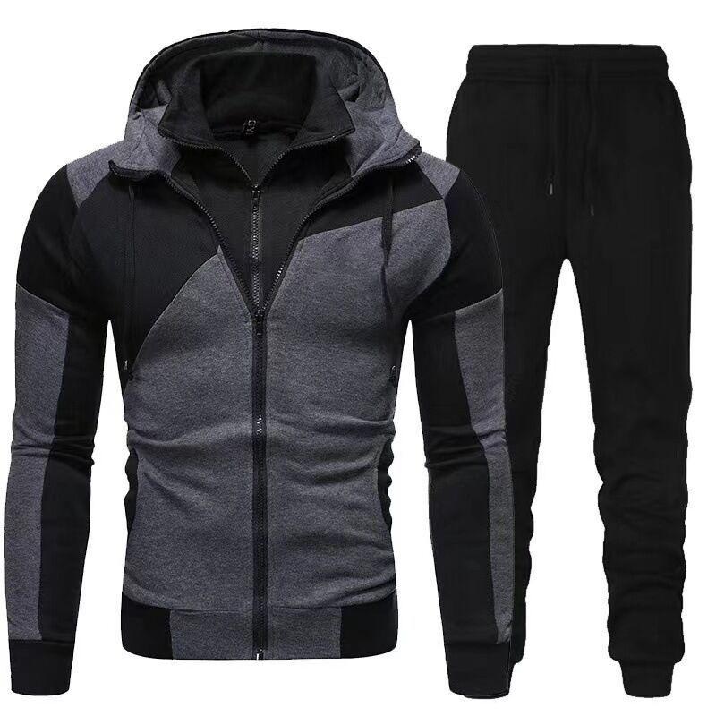Men’s Casual Double Layer Hoodie and Sweatpants Set 40965202F Grey
