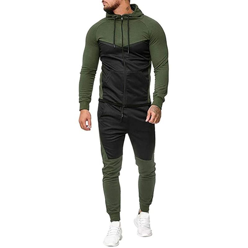 Men’s Casual Sweatshirt Cardigan and Trousers Set 10013033F Green