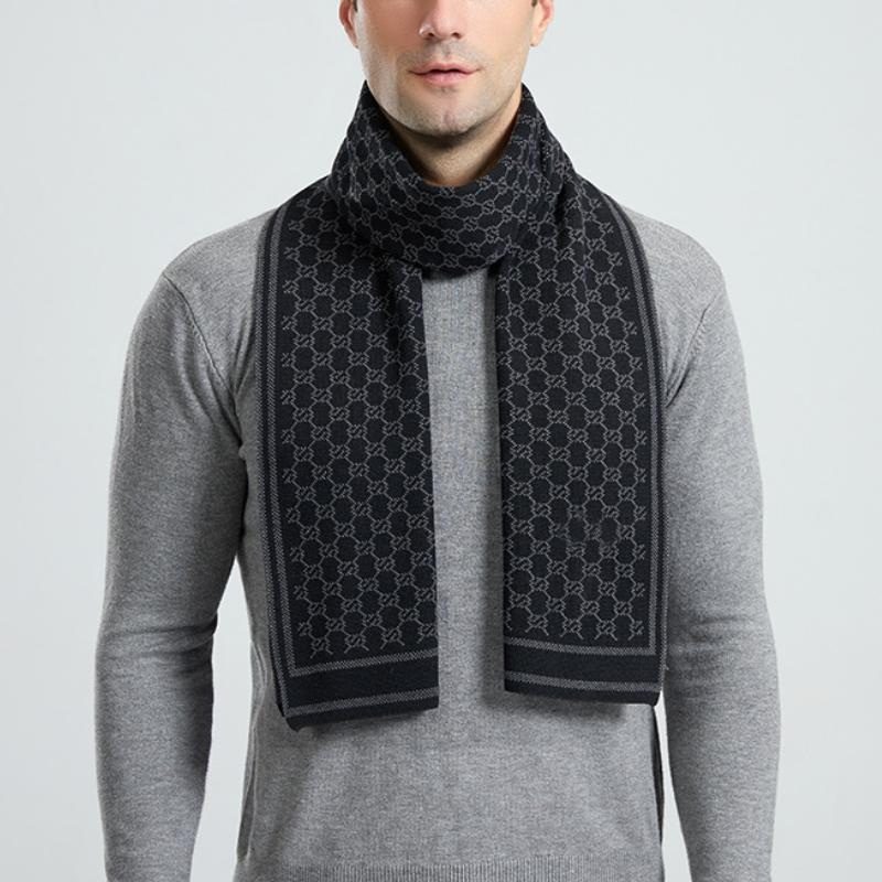Men’s British Style Pattern Knitted Warm Scarf 38359308K Navy