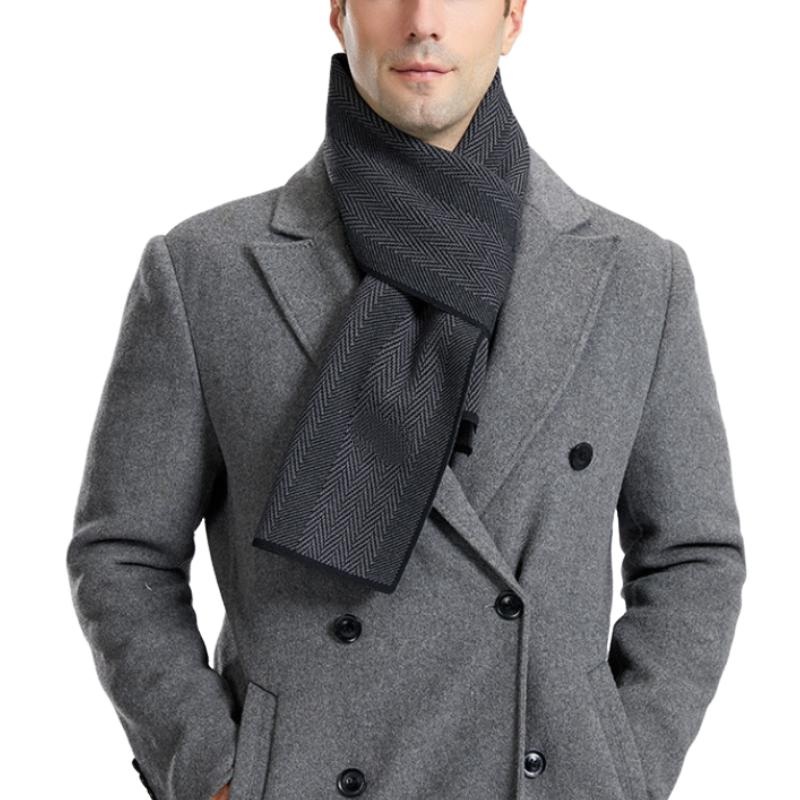 Men’s British Style Pattern Knitted Warm Scarf 38359308K Navy