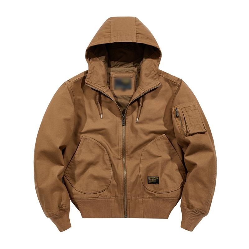 Men’s Casual Cotton Loose Hooded Zipper Bomber Jacket 46526964M Orange