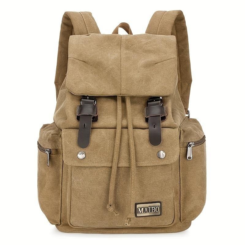 Men’s Retro Outdoor Large Capacity Multi-Pocket Canvas Backpack 37317637Y Khaki